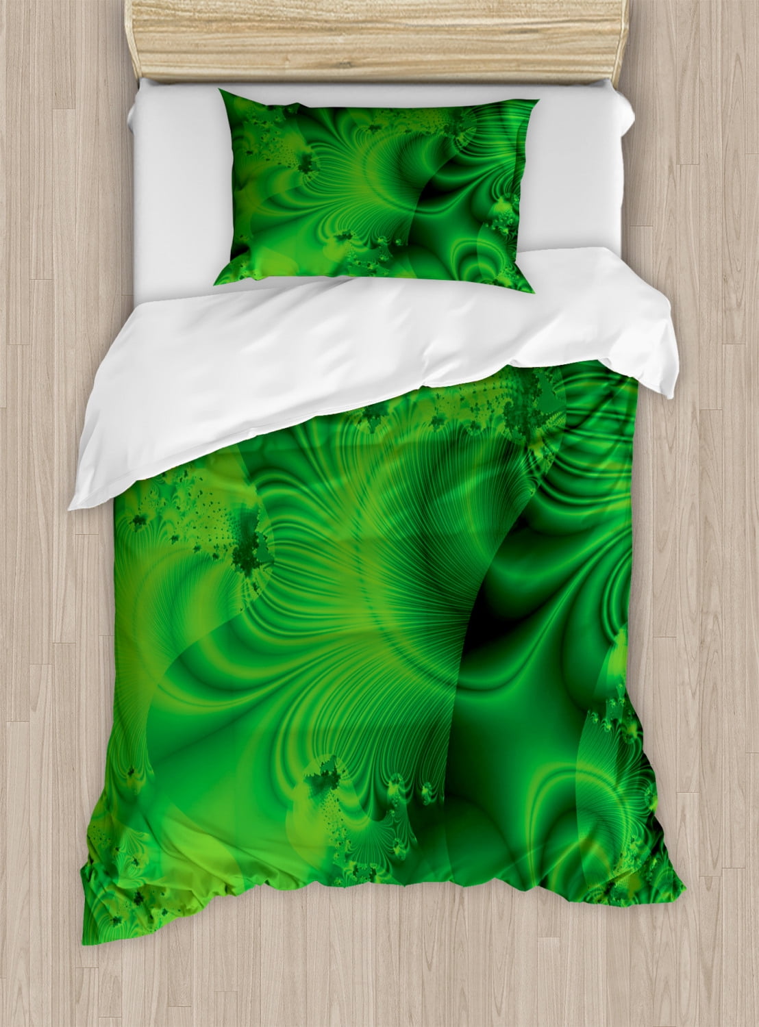 Lime Green Duvet Cover Set Twin Size, Vibrant Abstract Hazy Psychedelic