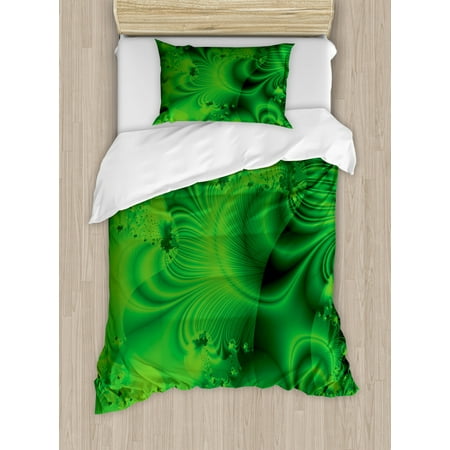 Lime Green Duvet Cover Set Vibrant Abstract Hazy Psychedelic Wavy