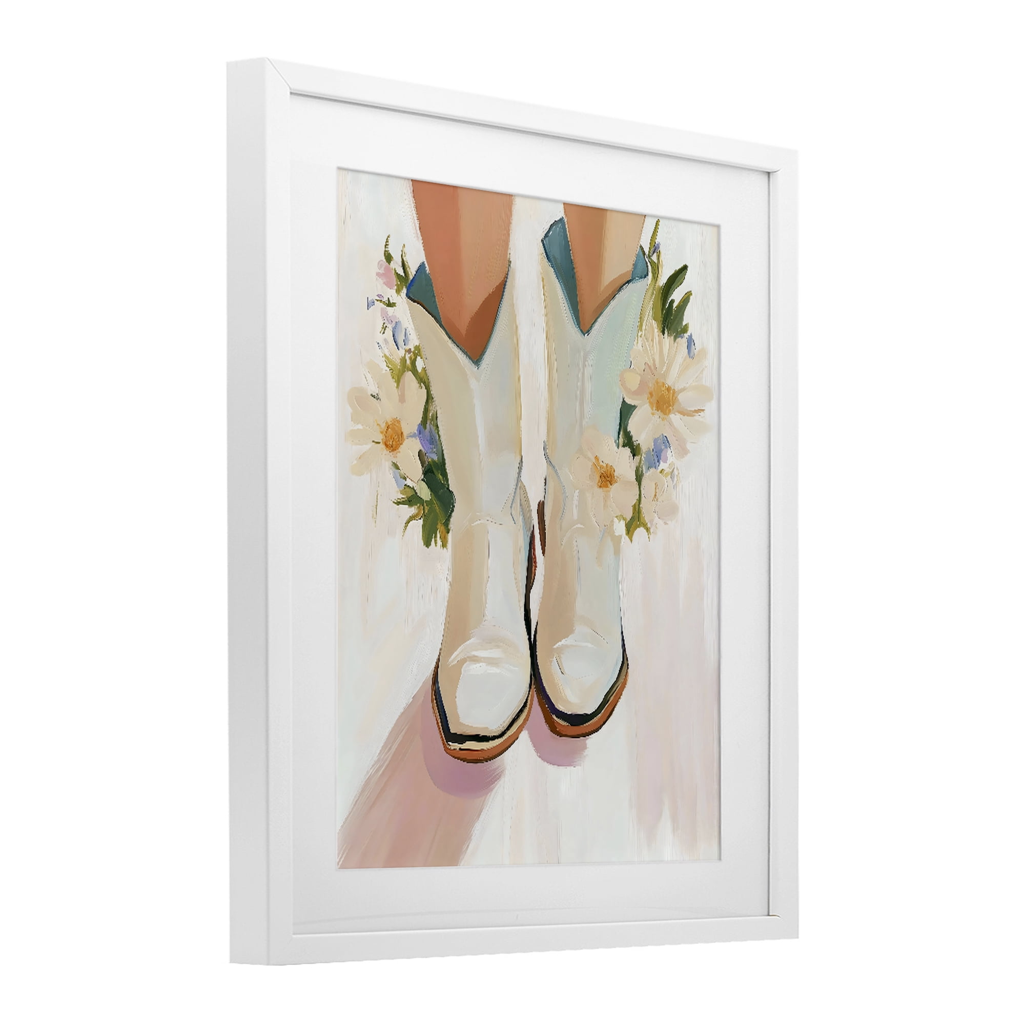 Stupell Industries Blooming Cowgirl Boots White Framed Print Under Glass, design by The Prints Vibe