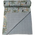 thumbnail image 2 of Gray color Indian Traditional Pure Cotton Jungle Print Kantha Quilt, Bed Cover Throw Animal Printed Kantha Quilts Multi Color Size-60"X90"., 2 of 3