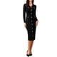 thumbnail image 2 of Vestido de suéter Bodycon INSPIRE CHIC para mujer 2025, vestido midi de punto con cuello en V, mangas largas y decoración de botones, talla XS, color negro, 2 of 6