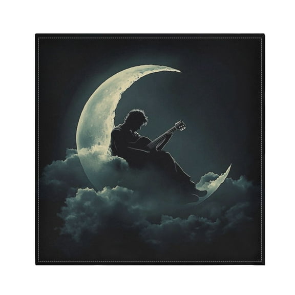 WOBOGO Playing Guitar on The Moon Cloth Napkins 1 Piece Soft Elegant Touch Durable Absorbent Quick Drying for Elegant Dining