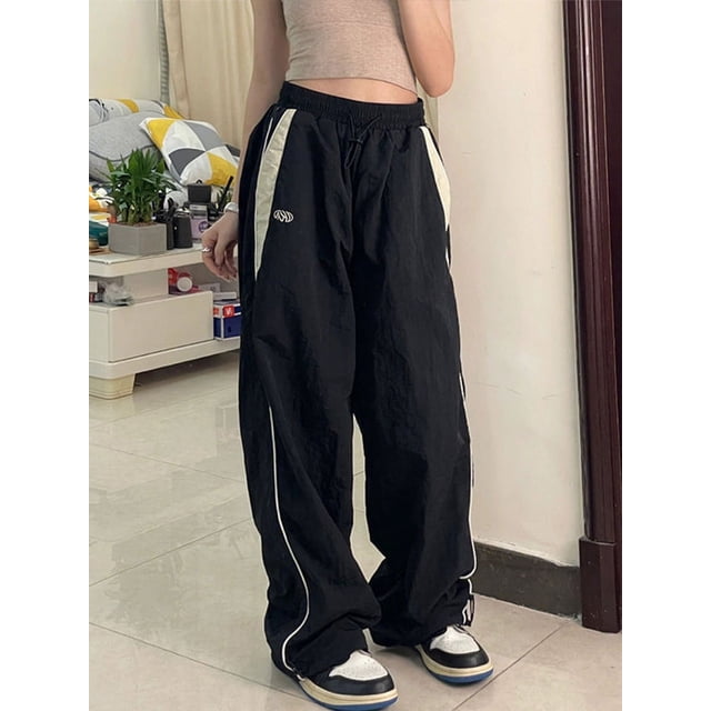 Pantalones anchos deportivos holgados de cintura alta con cintura elástica para mujer, estilo retro, estilo hip hop, informal y de calle