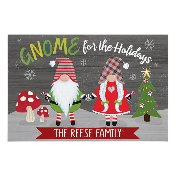 Personalized Planet 27x18 Gnome For The Holidays Christmas Doormat with Custom Family Name Printed on Colorful Rectangular 1/8” Thick Non Slip Mat for Kitchen Hallway Deck or Porch