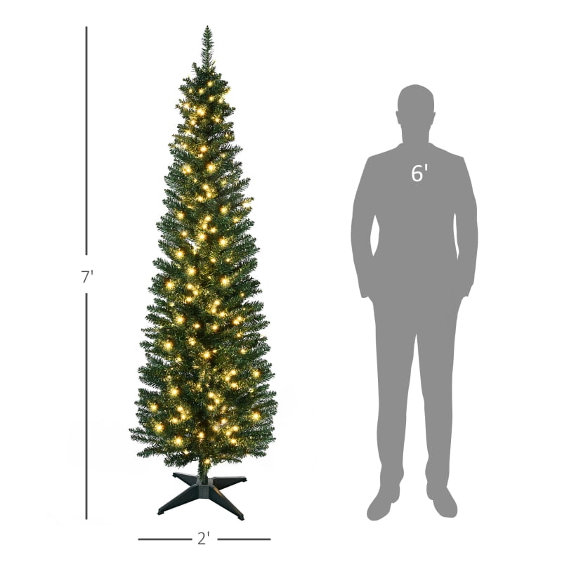 Alvantor Pre-Lit Pencil Christmas Tree with 200 LED Lights and 499 Tips, Slim Noble Fir 7' Green