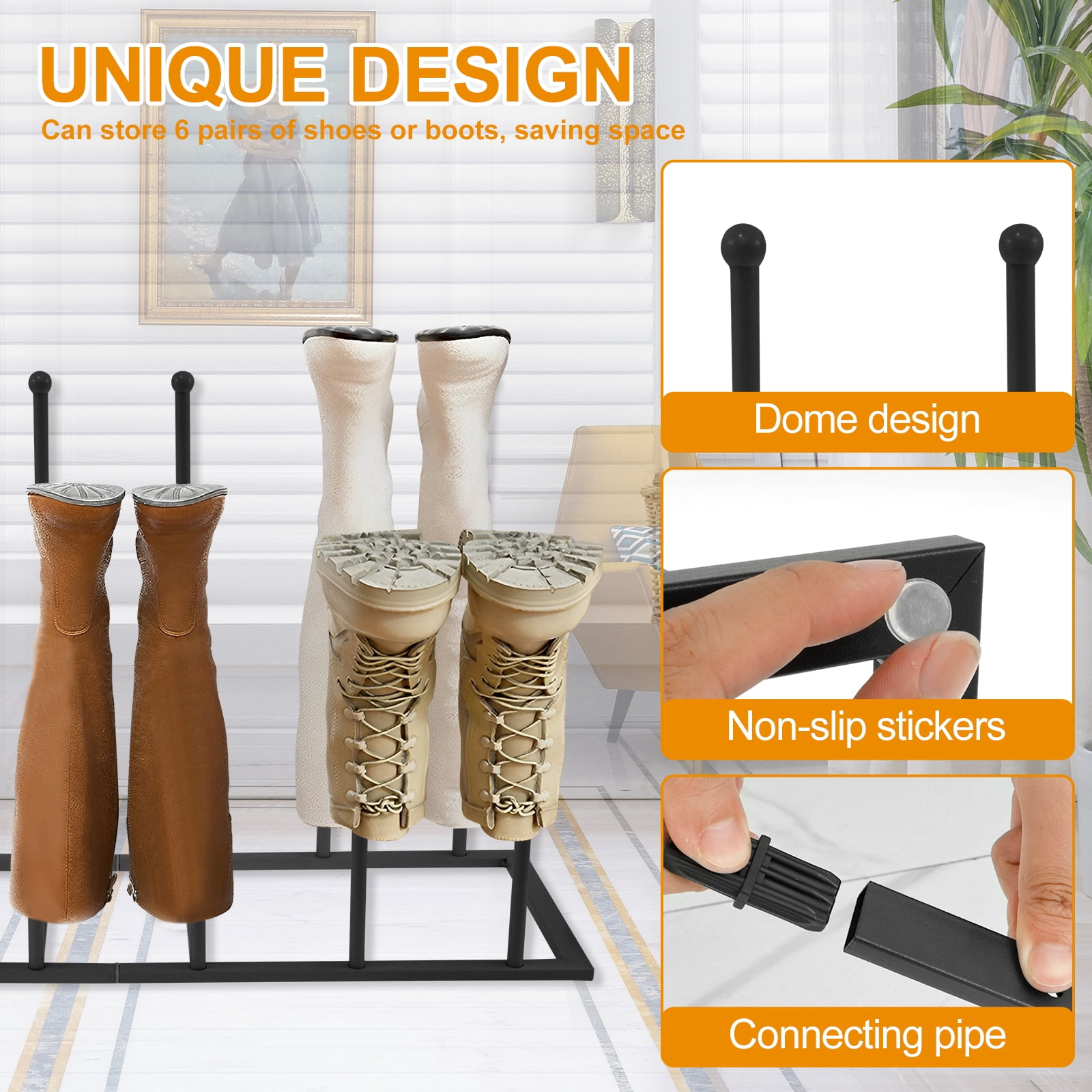 Boot Rack Free Standing Boot Rack Organizer Metal Boot Storage Rack Removable Tall Boot Storage Rack Multifunctional Boot Holder Organizer Practical Boot Shoe Rack for 6 Pairs Shoes