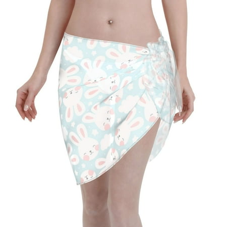 Qekee Rabbit And Star Women s Short Sarongs Cover Ups Sheer Bikini Wraps for Swimwear