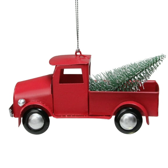 Northlight Vintage Style Truck with Frosted Tree Christmas Ornament - 4.5" - Red