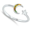 thumbnail image 4 of CHOOSE YOUR COLOR Mystic Simulated Opal Open Midi Knuckle Moon Star Sterling Silver Ring Black CZ Female Size 6, 4 of 4