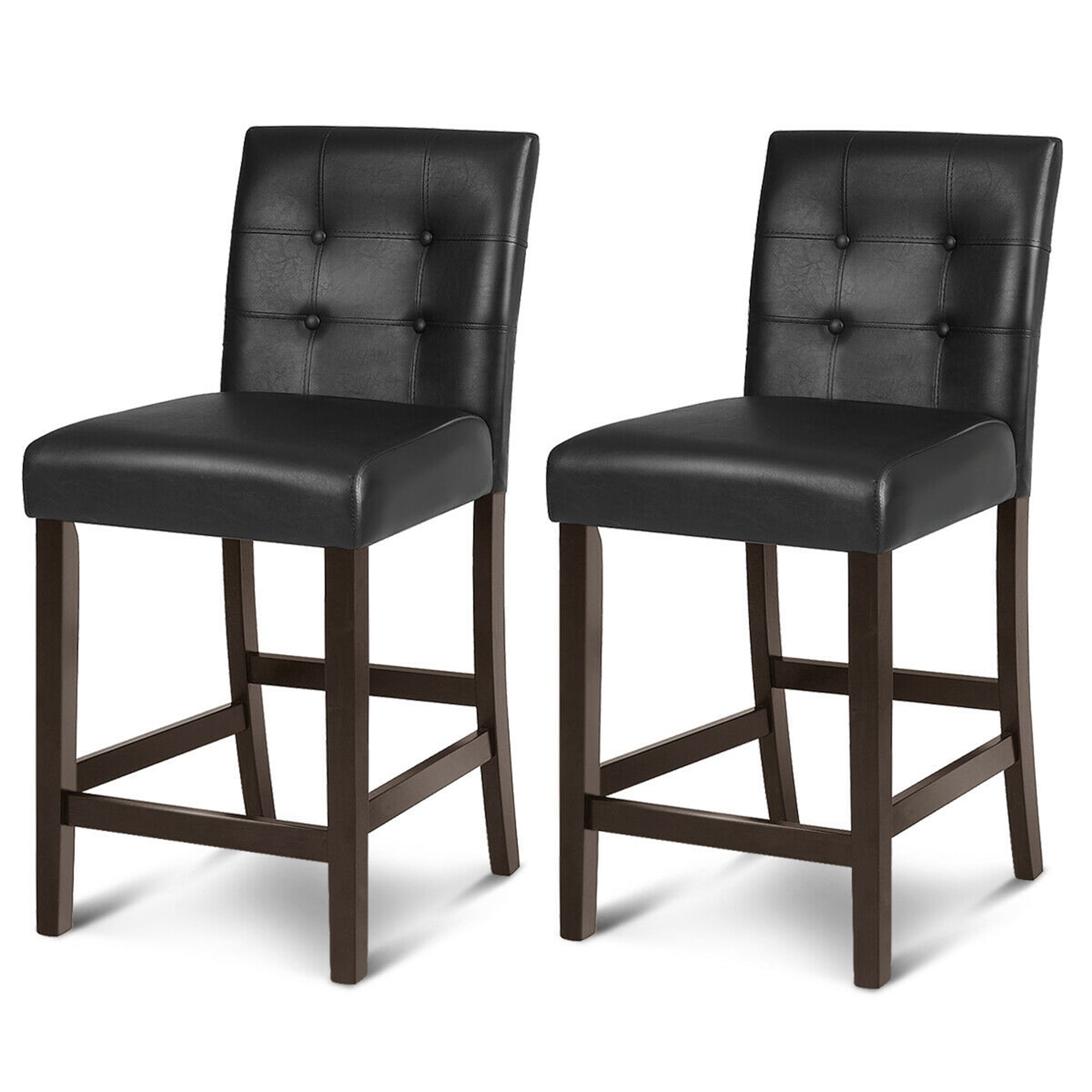Gymax Set of 2 25inch Counter Height Barstool Pub Chair Bar Stools Rubber Wood Black