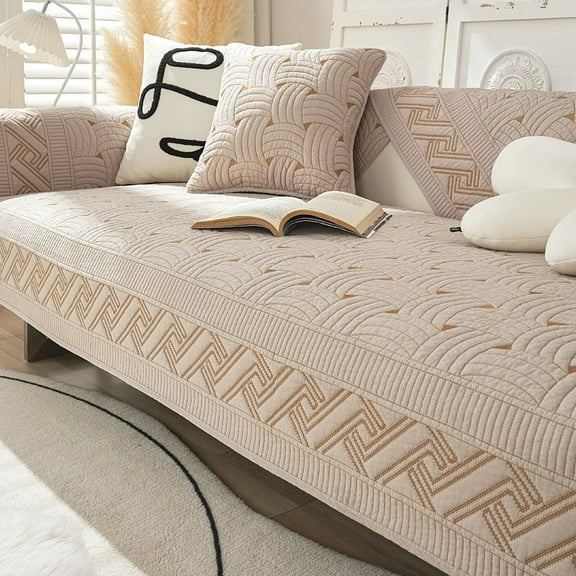 Namzi Cotton Quilted Embroidery Sectional Couch Cover Furniture Protector Cover-27.5*27.5inch,Khaki