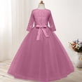 thumbnail image 5 of Miluxas Girls Long Lace Bridesmaid Dress 3/4 Sleeves Floor Length Wedding Party Evening formal Maxi Tulle Ball Gowns Pink 3-4 Years, 5 of 6
