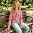 thumbnail image 5 of Maqroz Girls Long Sleeve Hooded Shirts Ribbed Knit Fall Tops Kids Button Down Henley Sweatshirts Casual Daily Pullovers School Basic Outfits Active Playwear Size 2-12 Years, 5 of 9