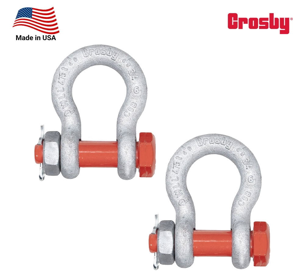 2 pk Crosby G-2130 3/4" Anchor Shackle Carbon Steel w/Safety Screw Pin 10,470 lbs WLL, Galvanized Heavy Duty D Ring Bolt Type Shackle for Towing, Rigging & Vehicle Recovery, 1019515