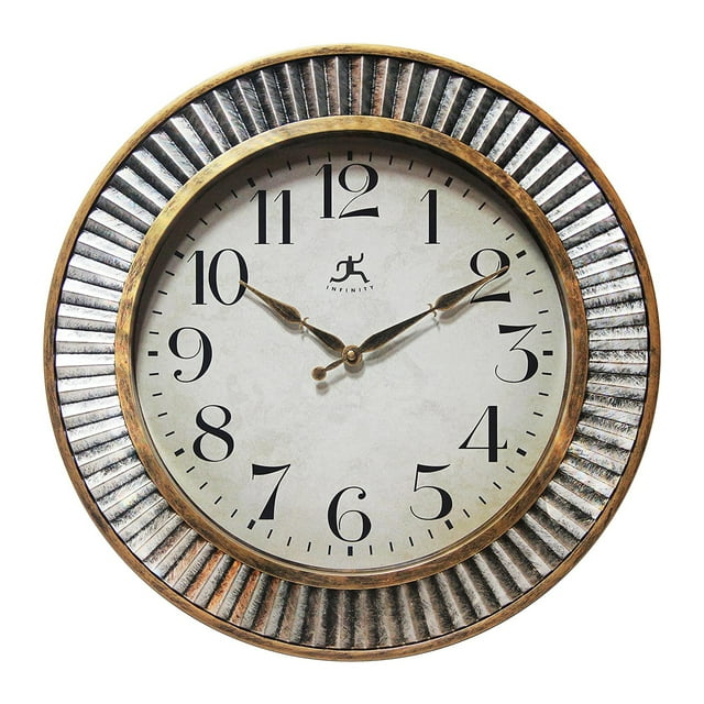 Infinity Instruments Horloge Murale Industrielle en Métal 16 Pouces, Or et Argent