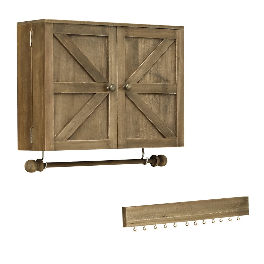 Private Jungle Wooden Jewelry Box With High-Grade Wall Barn Door Decoration, Jewelry Seat For Necklaces, Earrings, Bracelets, Rings - Brown
