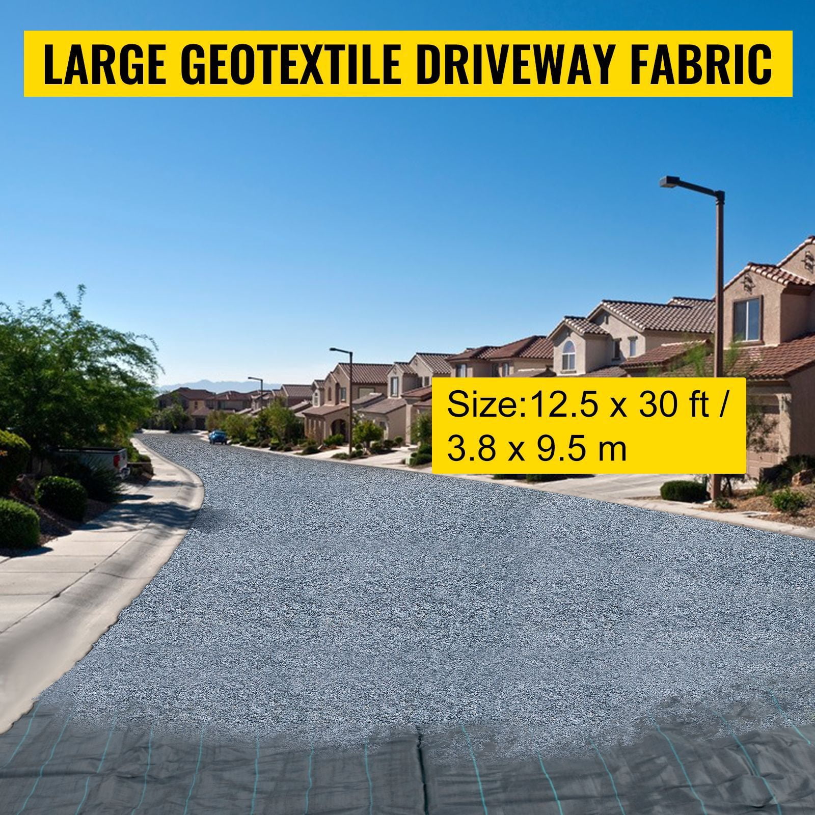 Geotextile Driveway Fabric 12.5x30 ft, 375 Sq.Ft, 3.5oz PP, 600 lbs Tensile Strength, for Driveway Stabilization Landscaping