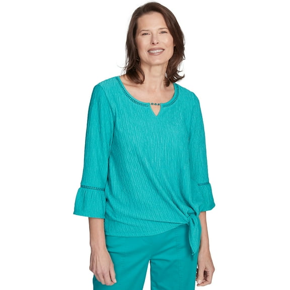 Alfred Dunner Womens Solid Tie Front Bell Sleeve Top
