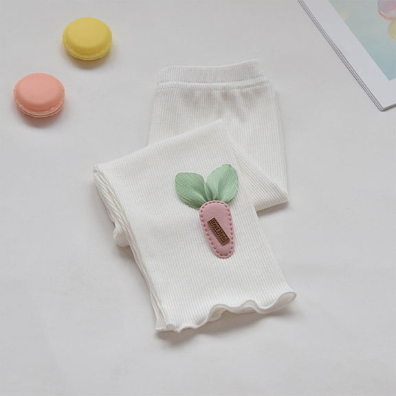CQONEPT Girls' Summer Casual Pants Cropped Leggings Breathable Soft Toddlers Cute Capris Pants for Summer White 3 Years