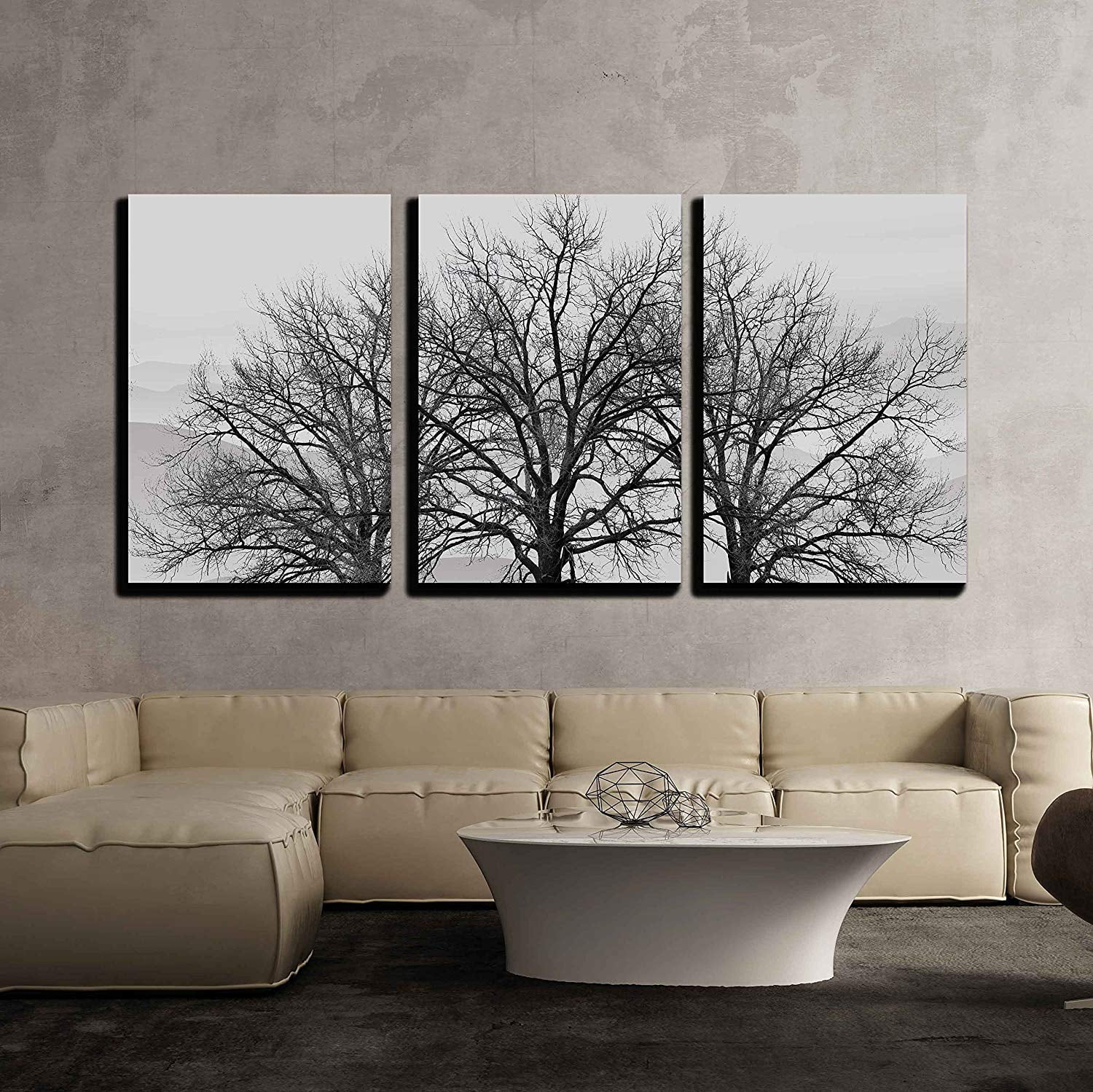wall26 3 Piece Canvas Wall Art - Trees in Winter Gray Landscape