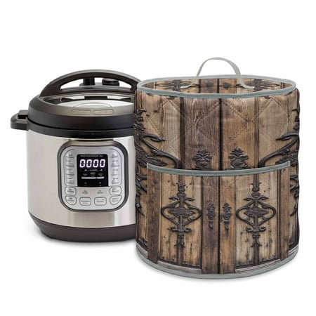 Wooden Door Pressure Cooker Cover Barn Door Retro Farmhouse Dust Cover for Kitchen Appliances with Top Handle & Storage Pockets, Fits 6 Quart Instant Pot, Air Fryer, Crock Pot