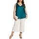 thumbnail image 2 of Tops de tanque de seda satinada sin mangas para mujer de tallas grandes Agnes Orinda, blusas casuales de cuello en V, camisetas básicas de verano 4X azul pavo real, 2 of 6