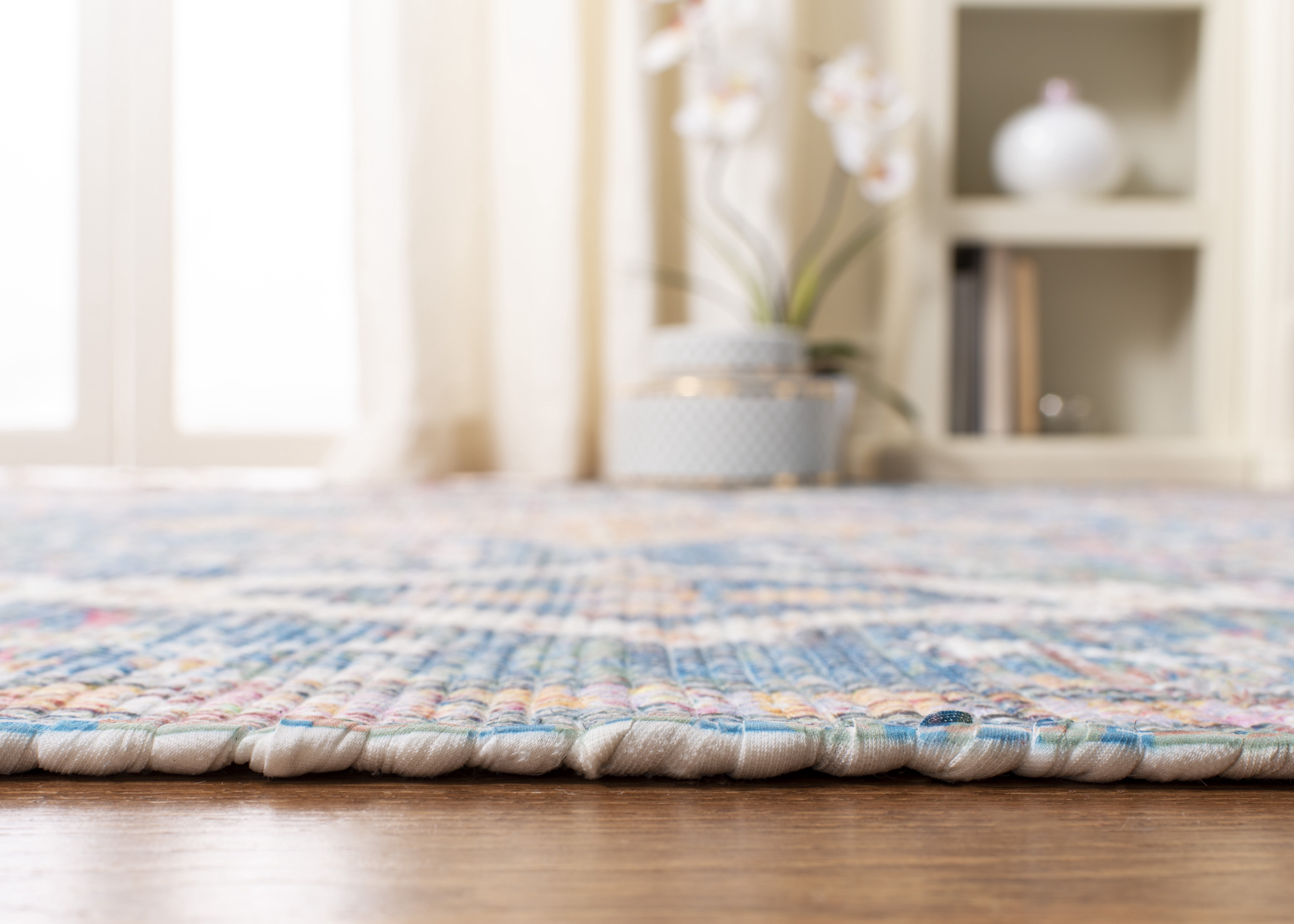 SAFAVIEH Saffron Justina Floral Cotton Runner Rug, Turquoise/Peach, 2'3" x 10'