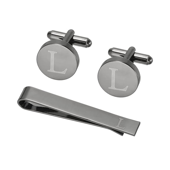 Uxcell Cuff Links, Initial Tie Clip and Cufflink Set for Men Classic Copper, Letter L(Black)