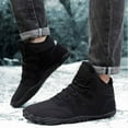 thumbnail image 3 of Xfvqtps Mens Snow Boots Mid Top Suede Upper Lace up Wide Toe Fleece Lining Thickened Solid Color Soft Sole Non Slip Comfortable Warm Winter Footwear Barefoot Boots for Hiking Walking Black, 3 of 7