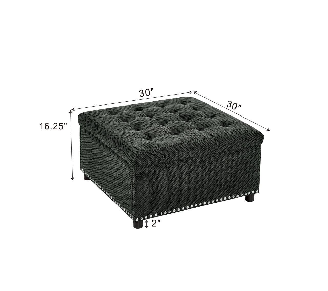 Tufted Storage Ottoman with Nailhead Trim, Square Footstool with Hidden Storage Compartment, Upholstered Coffee Table for Living Room, Bedroom, Dark Grey