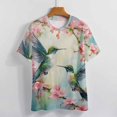 thumbnail image 3 of Flower Hummingbird Womens Tops Women's Fashion Casual Short Sleeve Flower Print Round Neck Pullover Top Blouse, 3 of 6