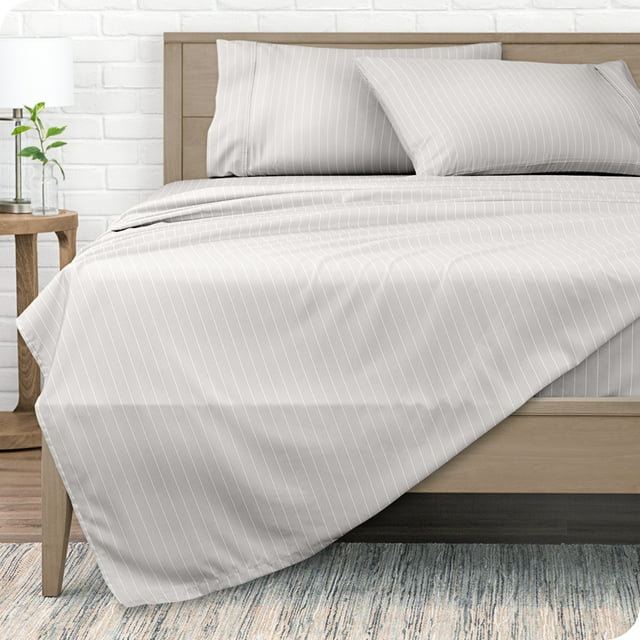 Bare Home Ultra-Soft Sheet Set - Premium 1800 Collection - Deep Pockets - 4-Pieces - California King, Pinstripe - Stone/White