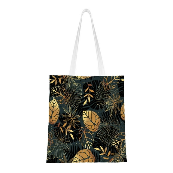 Cute Tote Shopping Bags for Women Gold Tropical Leaves Reusable Aesthetic Tote Bag Library Tote Bag Gifts for Women Friends