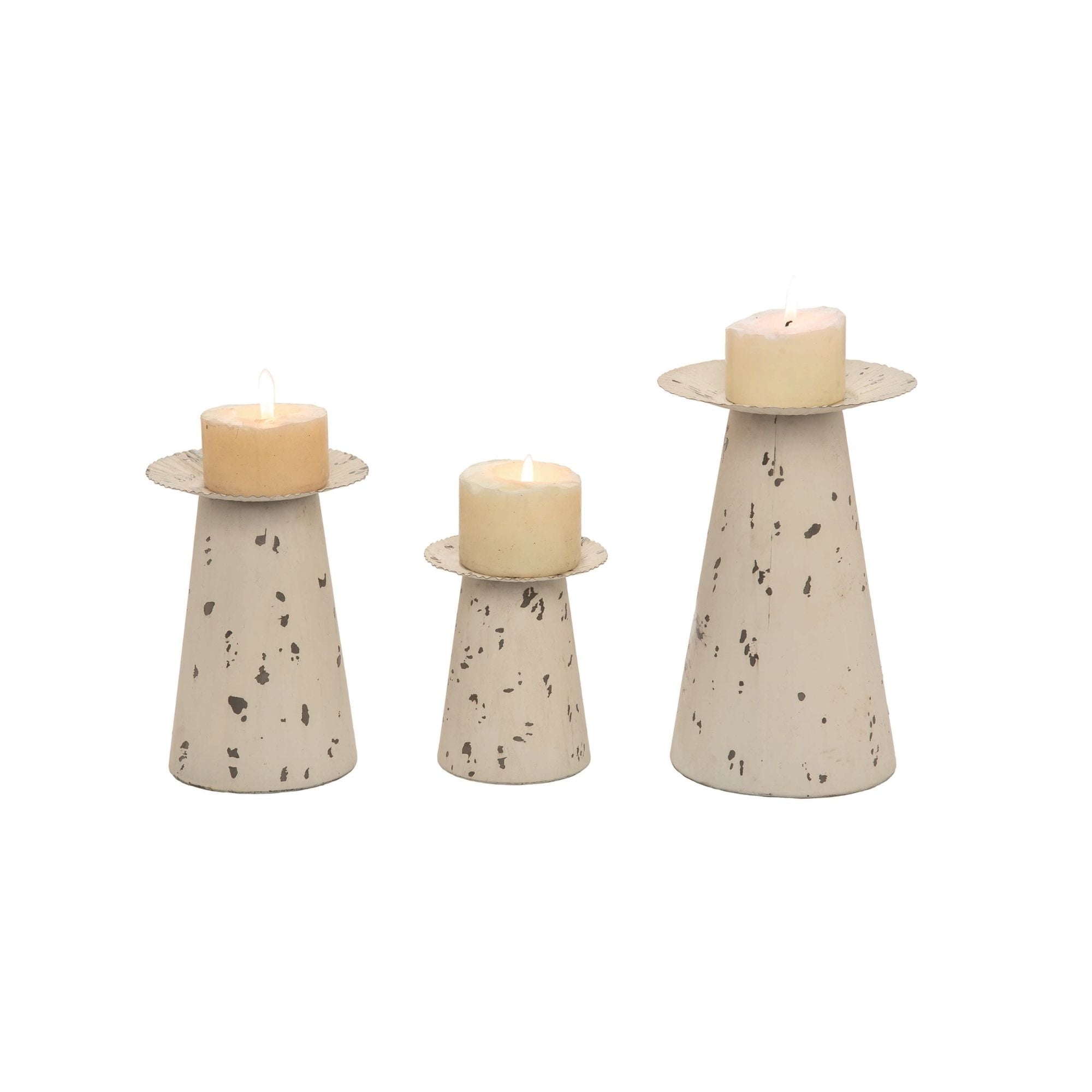 Set of 3 White Distressed Easter Candle Holders 9"