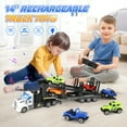 thumbnail image 4 of UUSUOO 14" Truck Toys for Boys 3-6 Years,Rechargeable Toddler Trucks Semi Truck Trailer Toys with 4 Cars,Lights & Sounds,Remote Control Truck Carrier Truck,Birthday Gift for Age 3 4 5 6+ Years Old, 4 of 8