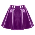 thumbnail image 4 of TiaoBug Women's Glossy PVC Leather Flared Skirt Pole Dance Holographic Zipper Pleated Mini Skirts Raves Clubwear Purple L, 4 of 7