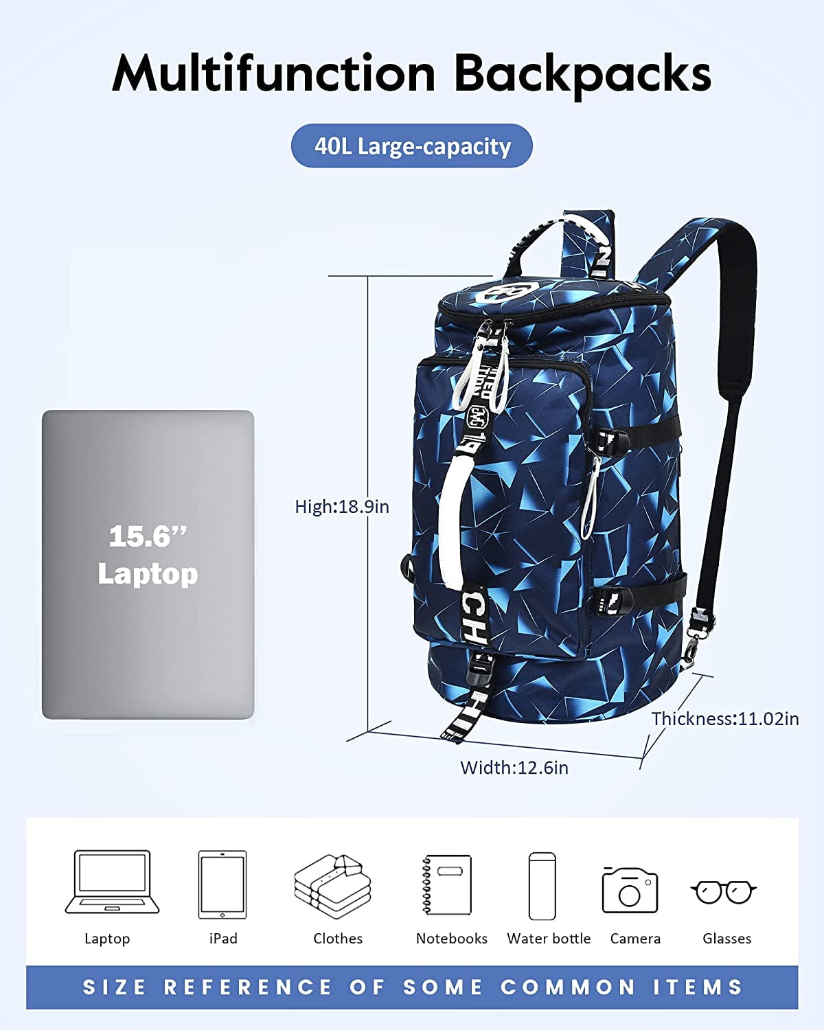 40L Laptop Backpack with Waterproof Gym Duffle Bag for Men Women Teen,  Durable Travel Bags with Shoulder Strap for Sport Hiking S 