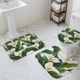 thumbnail image 3 of Spring Flower Bathroom Rugs Set Rustic Watercolor White Calla Lily Floral Green Leaf Linen Texture Non Slip Absorbent Bath Mats 3 Piece Set, U-Shaped Floor Mat, Toilet Seat Cover Large Size, 3 of 9