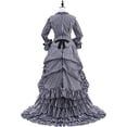 thumbnail image 5 of Gothic Victorian Bustle Dress Vintage Black and White Stripes Medieval Ball Gown Renaissance Costume for Women, 5 of 8