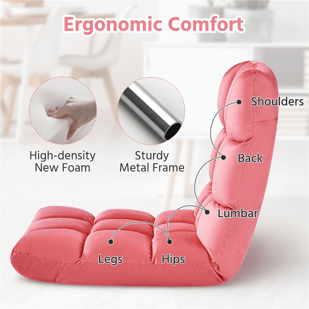 Alden Design Floor Folding Gaming Sofa Chair with 14 Adjustable Positions, Pink