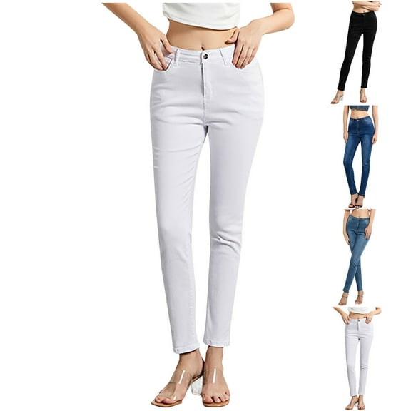 Jacenvly New Pants for Women Jeans Long Pants Casual Solid Comfort Waist Skinny Jeans for Women High Waist Skin-Friendly Comfort Waist Plus Size Jeans Pocket Black L
