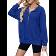 thumbnail image 2 of Suéter Holgado de Larga con Capucha y Bolsillos con Cremallera para Mujer, Otoño e Invierno Azul Oscuro M, 2 of 10