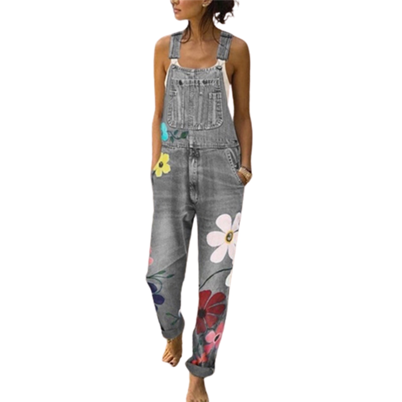 Loose Plus Size Denim Overalls Print 