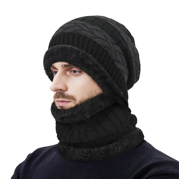 Men's Knit Hat Winter Extended Thick Windproof Warm Ear Cover Two Piece Cap