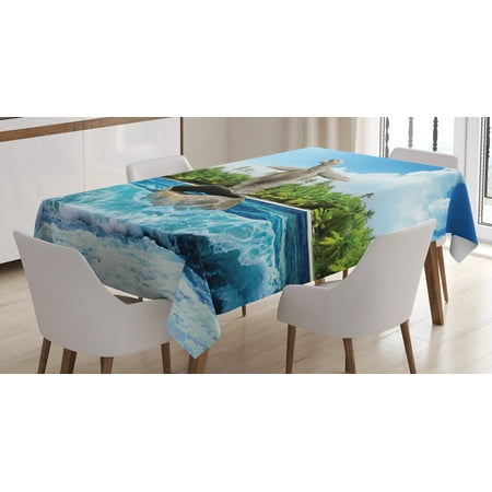 

Ambesonne Animal Tablecloth Rectangular Table Cover Turtle Surfing on Ocean 52 x70 Multicolor