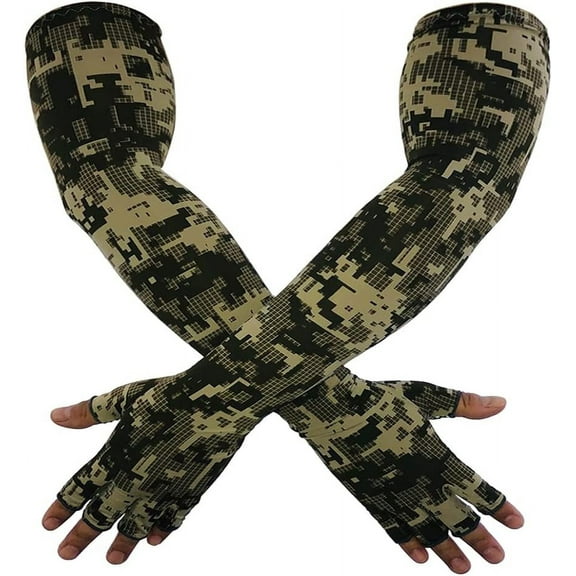 UV Protection Gloved Arm Sleeves for Men & Women Cycling Ice Arm Sleeve Fingerless Sun Compression Long Arm Cover