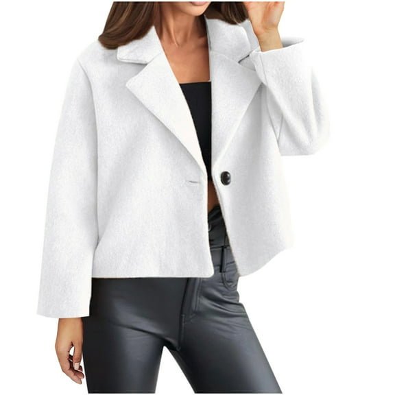 Ltctricy Womens Cropped Pea Coat Winter Trendy Long Sleeve Lapel Wool Jackets Casual Button Trench Outerwear