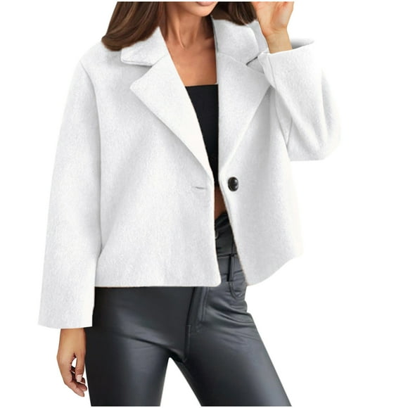 Jamicy Blazers for Women Clearance Cropped Trench Coat for Women 2024 Fall Winter Wool Coats Peacoat Casual Trendy Blazer Jackets