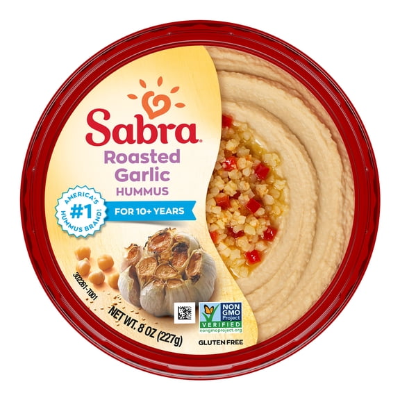 Sabra Roasted Garlic Fresh Hummus Dip, Non-GMO, Gluten Free, Vegan Hummus Spread, 8oz Tub