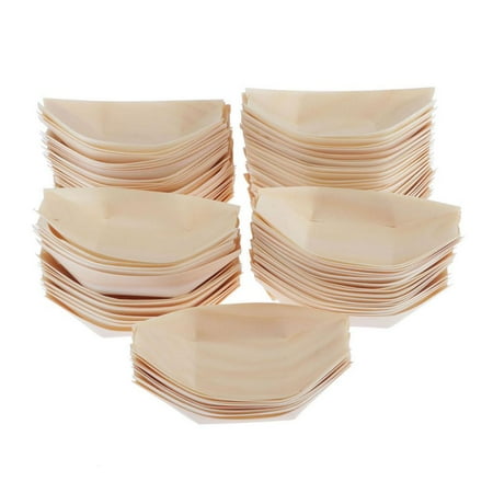 

100Pcs Pine Wood Boat Tray Sushi Plate Salad Dessert Bowl Banquet Tableware